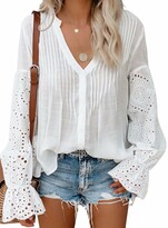 Thumbnail for your product : APOONABA Womens Lace Tops V Neck Casual Bell Long Sleeve Blouse Loose T Shirts Tunic Top Black