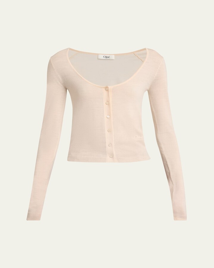 Chloé Scoop-Neck Fitted Wool Cardigan