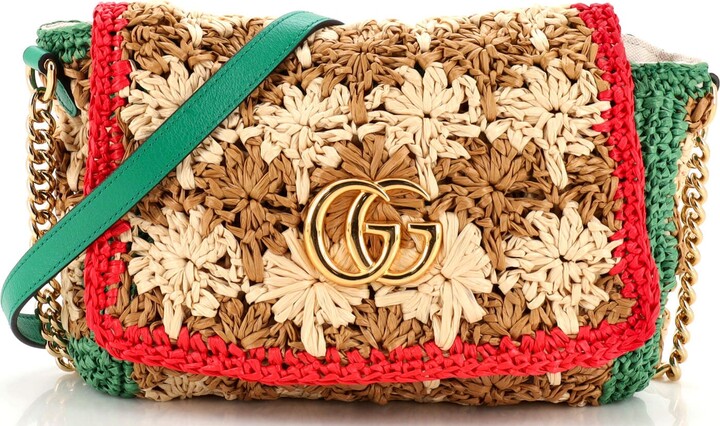 Gucci Large Raffia Marmont Tote Bag in Brown
