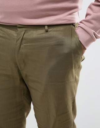 ASOS Design Plus Skinny Cropped Smart Pants In Khaki Linen Mix