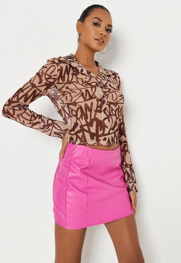 faux leather pencil skirt pink