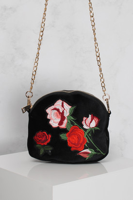 Rare Black Multi Floral Embroidered Velvet Bag