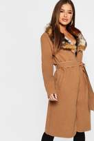 Thumbnail for your product : boohoo Petite Faux Fur Collar Belted Coat