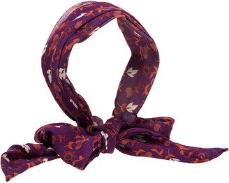 Christian Dior Purpl Floral Print Silk Tie Detail Head Band