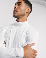 Thumbnail for your product : ASOS DESIGN muscle long sleeve t-shirt with roll neck in white