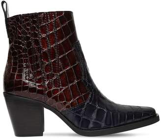 Ganni 70mm Callie Croc Embossed Leather Boots