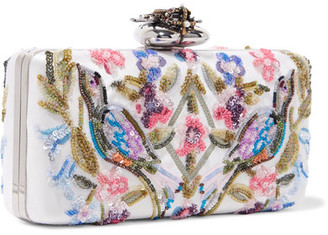 Alexander McQueen Heart Embellished Embroidered Satin Clutch - Ivory