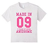 Kids 7th Birthday Gift T-Shirt Made In 2009 Awesome Pink