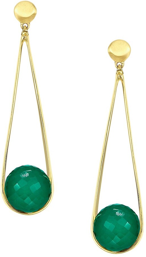 Details about   Women's Designer Yellow Gold Plated 925 Silver Green onyx Gemstone Earrings 