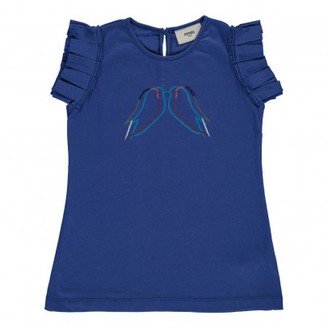 Fendi Birds top with frilled sleeves Blue