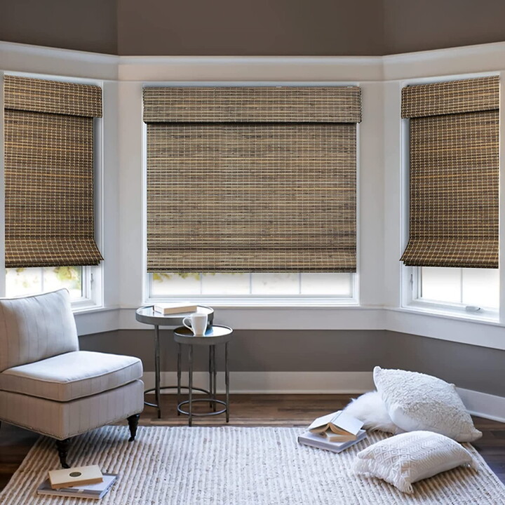 Natural Woven Light Filtering Cordless Bamboo Roman Shades for Windows, 47 in. W x 60 in. L, Smokey Ash
