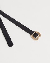 Thumbnail for your product : ASOS DESIGN skinny belt in black faux leather with gold circle buckle