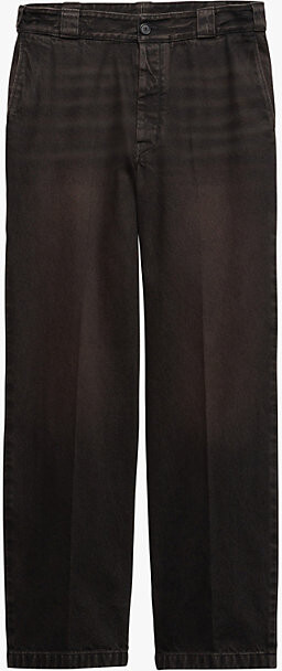 Prada Mens Brown Faded Relaxed-Fit Wide-Leg Jeans 40