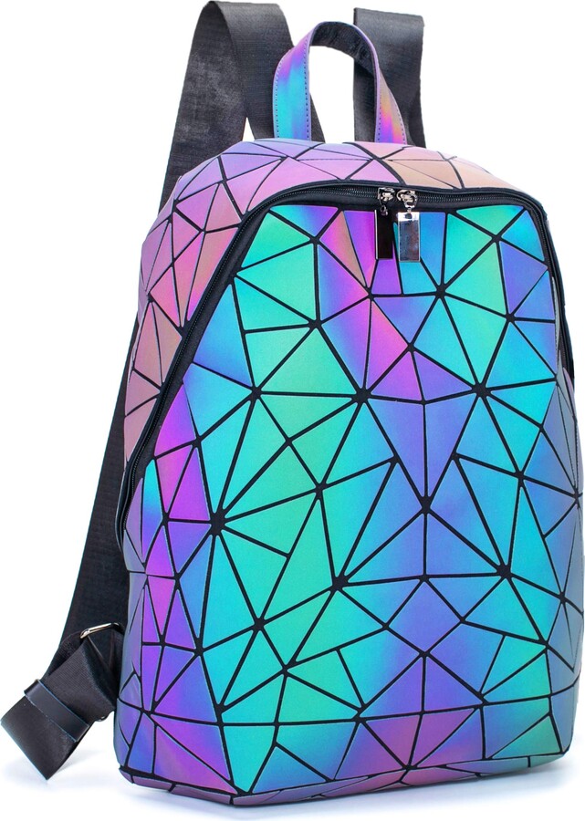 RANSUU Holographic Backpack Geometric Backpacks for Women Unisex