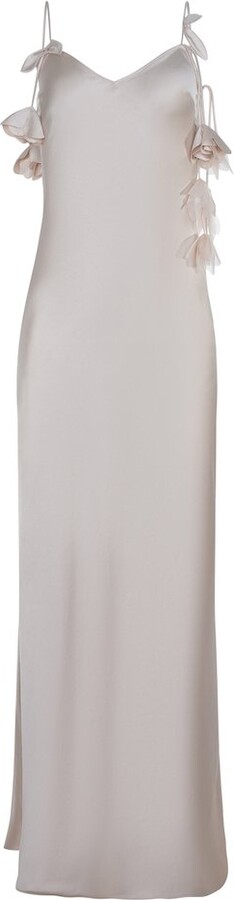 Self-Portrait Champagne Flower Satin Maxi Dress