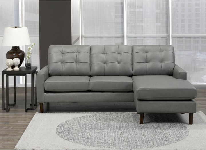 Billie Mid Century Modern Grey Top Grain Leather Tufted Sectional Sofa