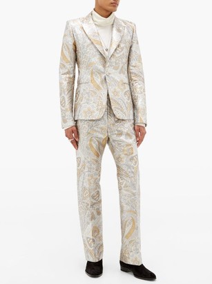 Paco Rabanne Single-breasted Paisley-brocade Suit Jacket - Silver