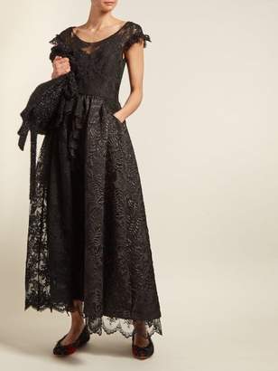 Simone Rocha Asymmetric Brocade Tulle Dress - Womens - Black