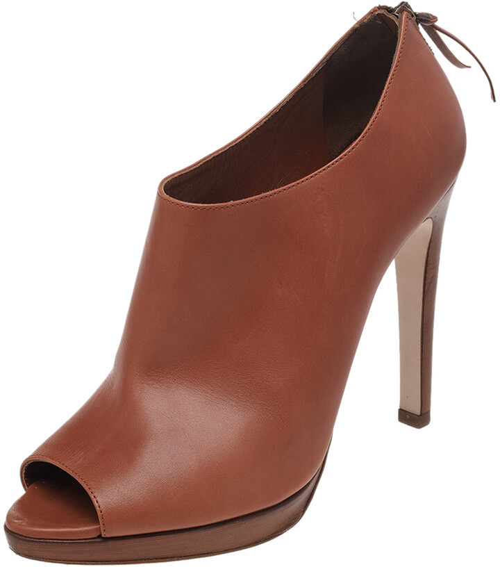 cognac open toe booties