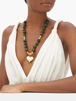 Thumbnail for your product : Tohum Cuore Gold-plated Wooden Pendant Necklace - Green White