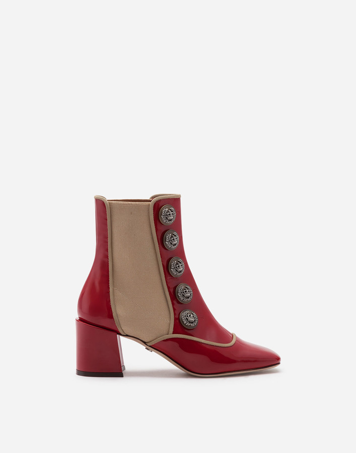 red shiny ankle boots