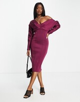 Thumbnail for your product : ASOS DESIGN fallen shoulder super seamed pencil skirt midi dress in berry