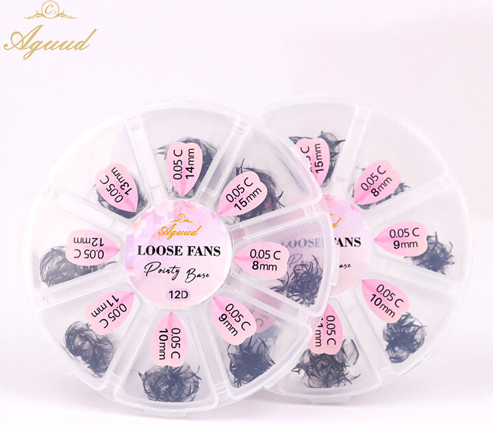 aguud 3D-40D Mixed Length Thin Pointy Stem Premade Volume Loose Fan Lash Slim Base Promade Russia Volume Fans Eyelash Extension Loose