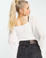 Thumbnail for your product : Pimkie ruched detail long sleeve top in white