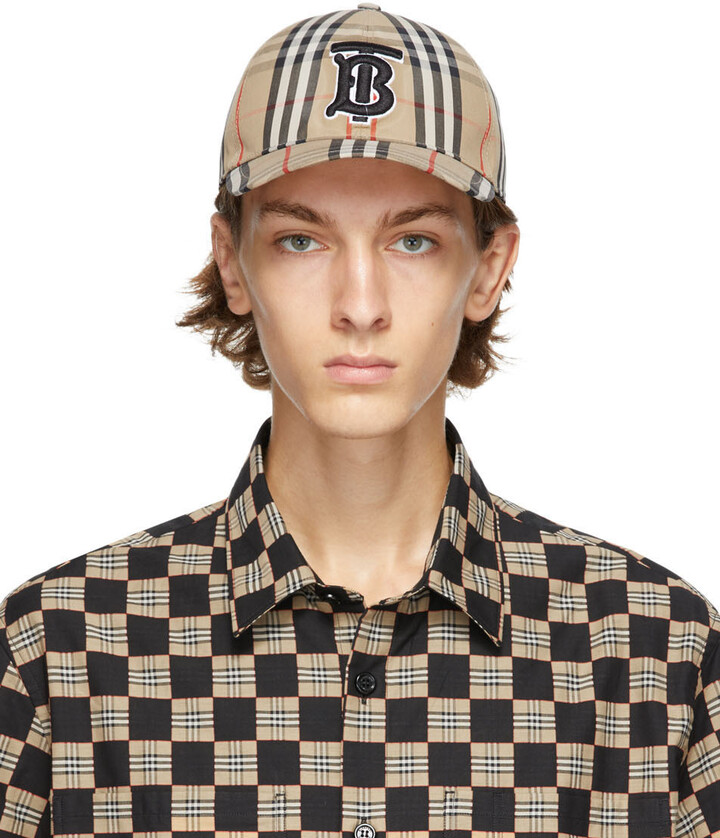 Burberry Beige Vintage Check TB Baseball Cap - ShopStyle Hats