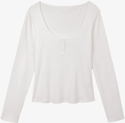 The White Company Womens Ivory Pointelle Scoop Neck Cotton Pyjama Top L