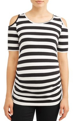 Oh! Mamma Maternity stripe cold shoulder knit top - available in plus sizes