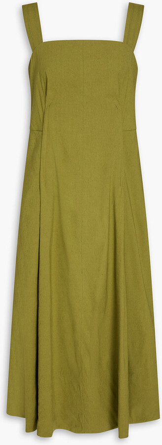 Vince Pleated linen-blend midi dress