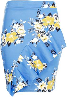 boohoo Piah Oriental Floral Ruffle Front Mini Skirt