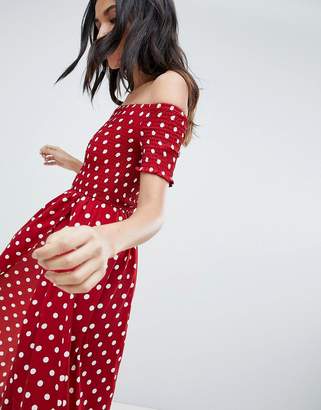 Parisian Tall Polka Dot Off Shoulder Midi Dress