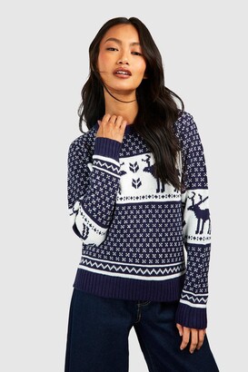 boohoo Snowflake And Reindeer Knitted Christmas Sweater