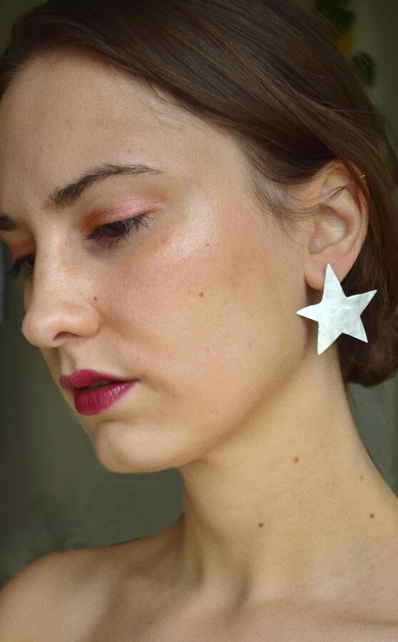 Etsy Big Silver & Brass Star Moon Stud Earrings Gold Celestial Accessories Handmade Jewelry With Stars Hammered Texture On Metal