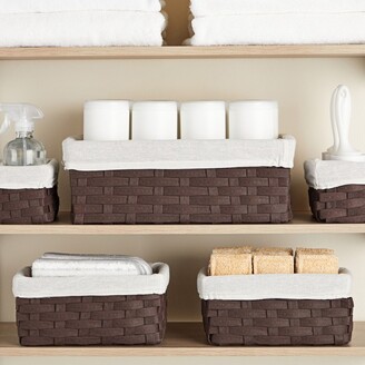 Juvale 5-pcs Brown Small Rectangular Woven Nesting Baskets, Lined