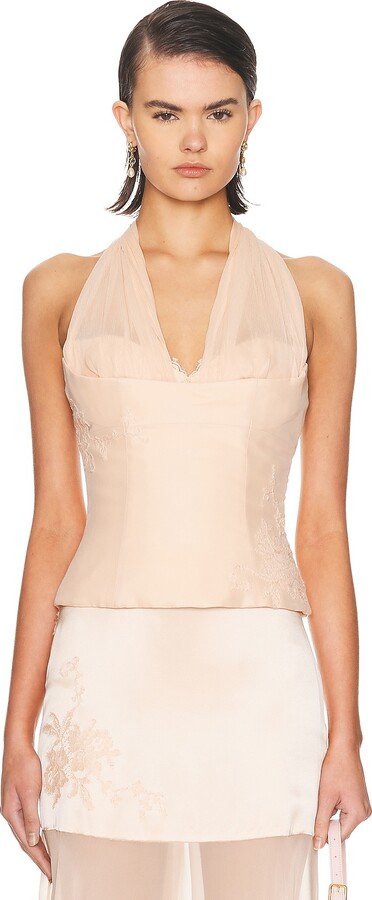 Mirror Palais Matte Silk Chiffon Top in Blush
