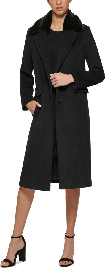 DKNY Women's Faux-Fur Collar Reefer Coat - ShopStyle