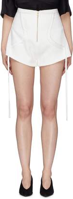 Elissa McGowan Drape tie curve trim zip front shorts