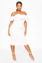Thumbnail for your product : boohoo Plus Scuba Rouched Bardot Midi Dress