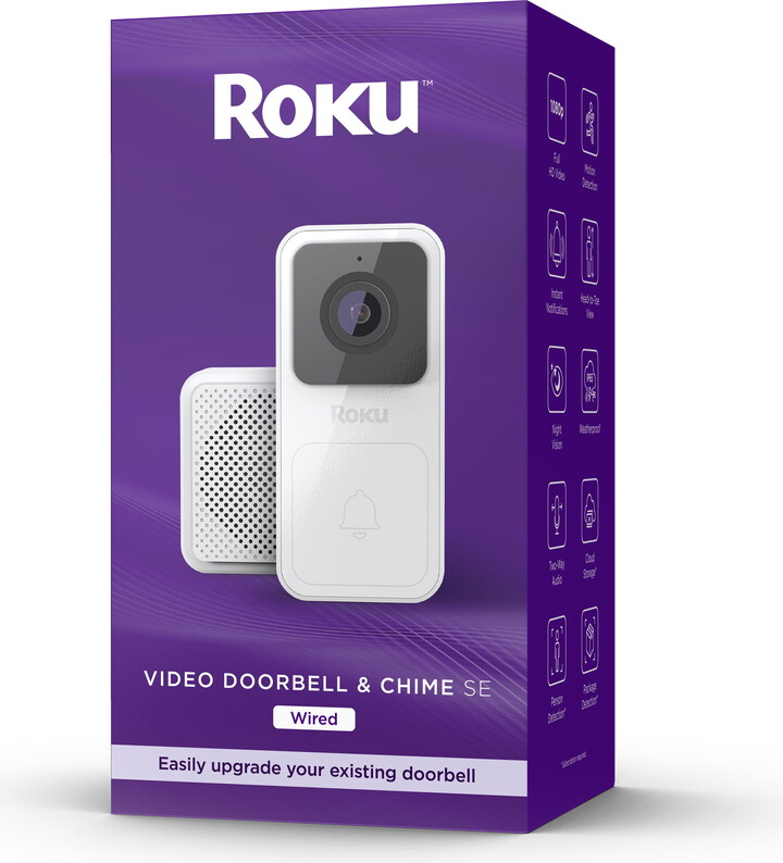 Roku Smart Home Video Doorbell & Chime SE (Wired)(1-Pack) with Motion & Sound Detection - Voice Controlled