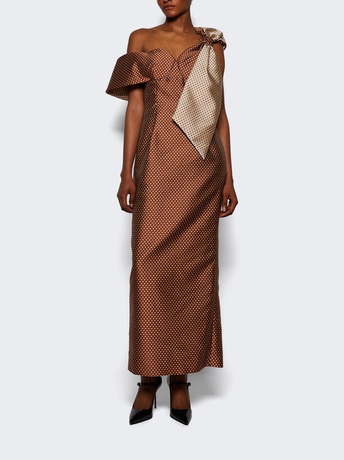 Rosie Assoulin Loop-dy Loo Dress In Dot Jacquard Mikado Brown And Cream