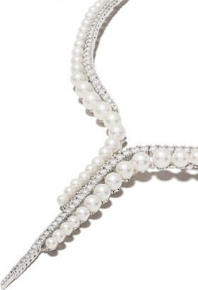 Yoko London 18kt white gold Raindrop Akoya pearl and diamond necklace