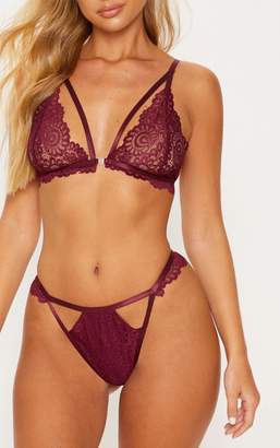 PrettyLittleThing Plum Daisy Lace Cut Out Front Thong