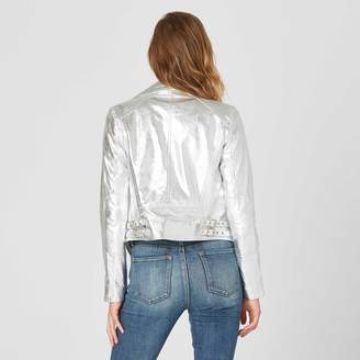 DSTLD Womens Leather Moto Jacket in Silver