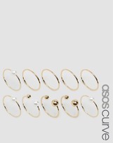Thumbnail for your product : ASOS Curve CURVE Pack of 10 Faux Pearl Open & Mixed Rings
