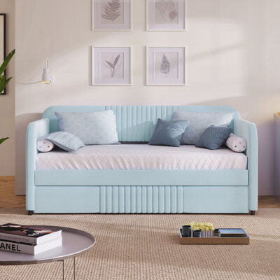 Latitude Run Upholstered Daybed Sofa Bed With Trundle Bed and Wood Slat