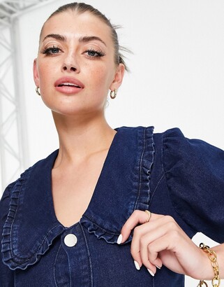 Glamorous denim mini dress with frill collar and snap front