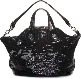 Givenchy Black Sequin & Leather Nightingale Sequin Satchel